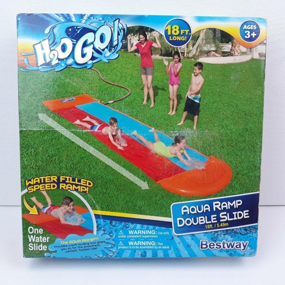 H2O Go 18 Ft. Long Water Slide Double Slide Speed Ramp Slip n Slide Summer Fun